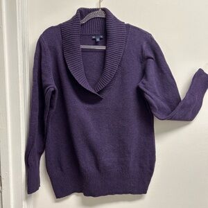 GAP Factory Deep Purple Shawl Collar V-Neck Sweater cozy preppy